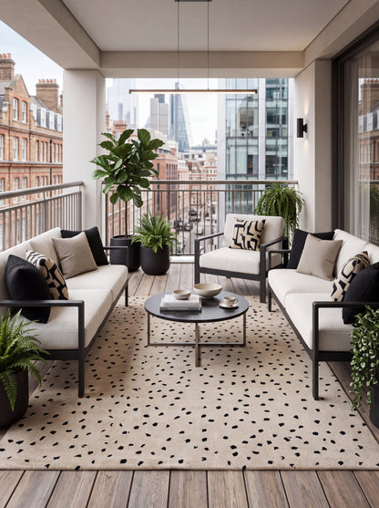 Oatmeal Beige & Black Minimalist Dot Carpet, Luxury Contemporary Wool Area Rug for Living Room