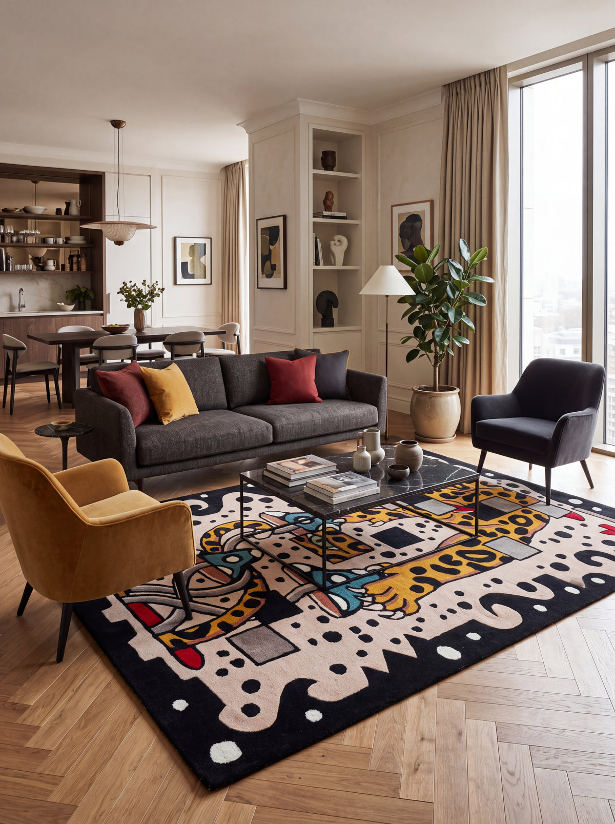 Hand-Tufted Wool Leopard Rug, Maximalist Animal Art Carpet