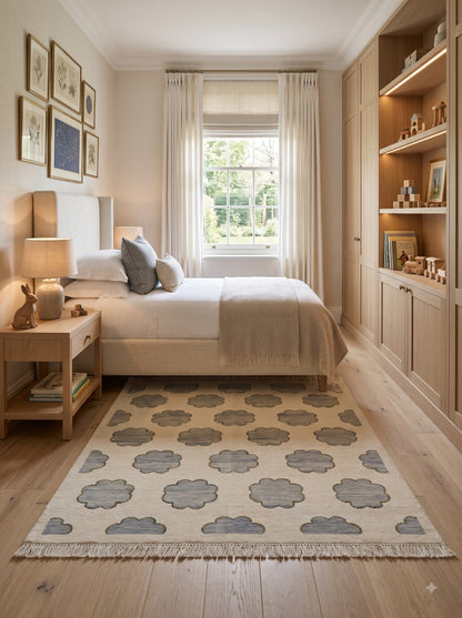 Japandi Slate Blossom Hand Knotted Rug