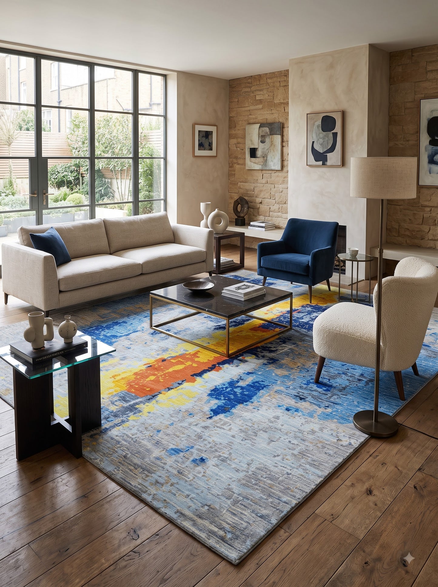 Ocean Electric Gold Abstract Custom Rug for US UK Home