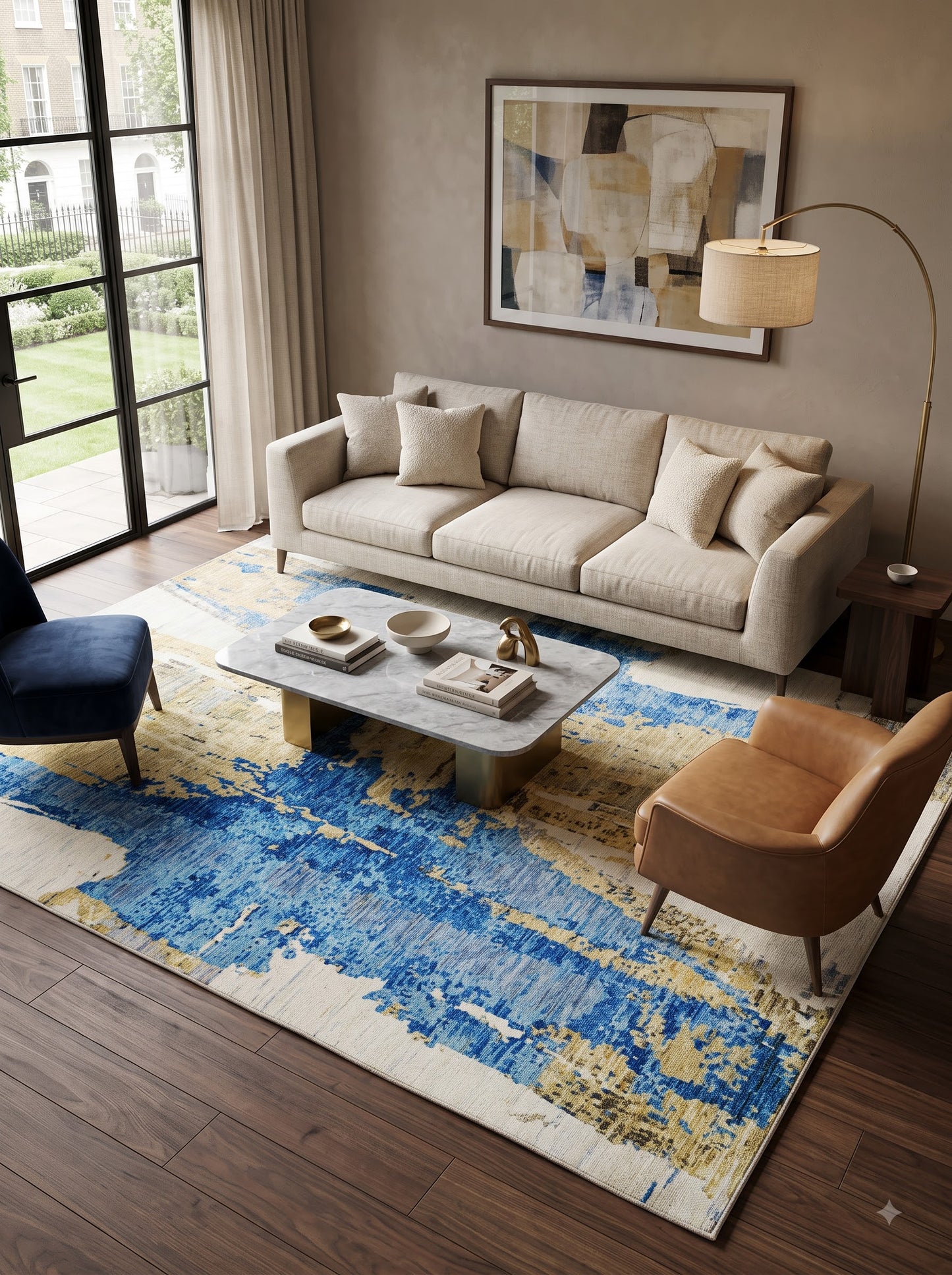 Modern Distressed Horizon Blue & Gold Wool Area Rug
