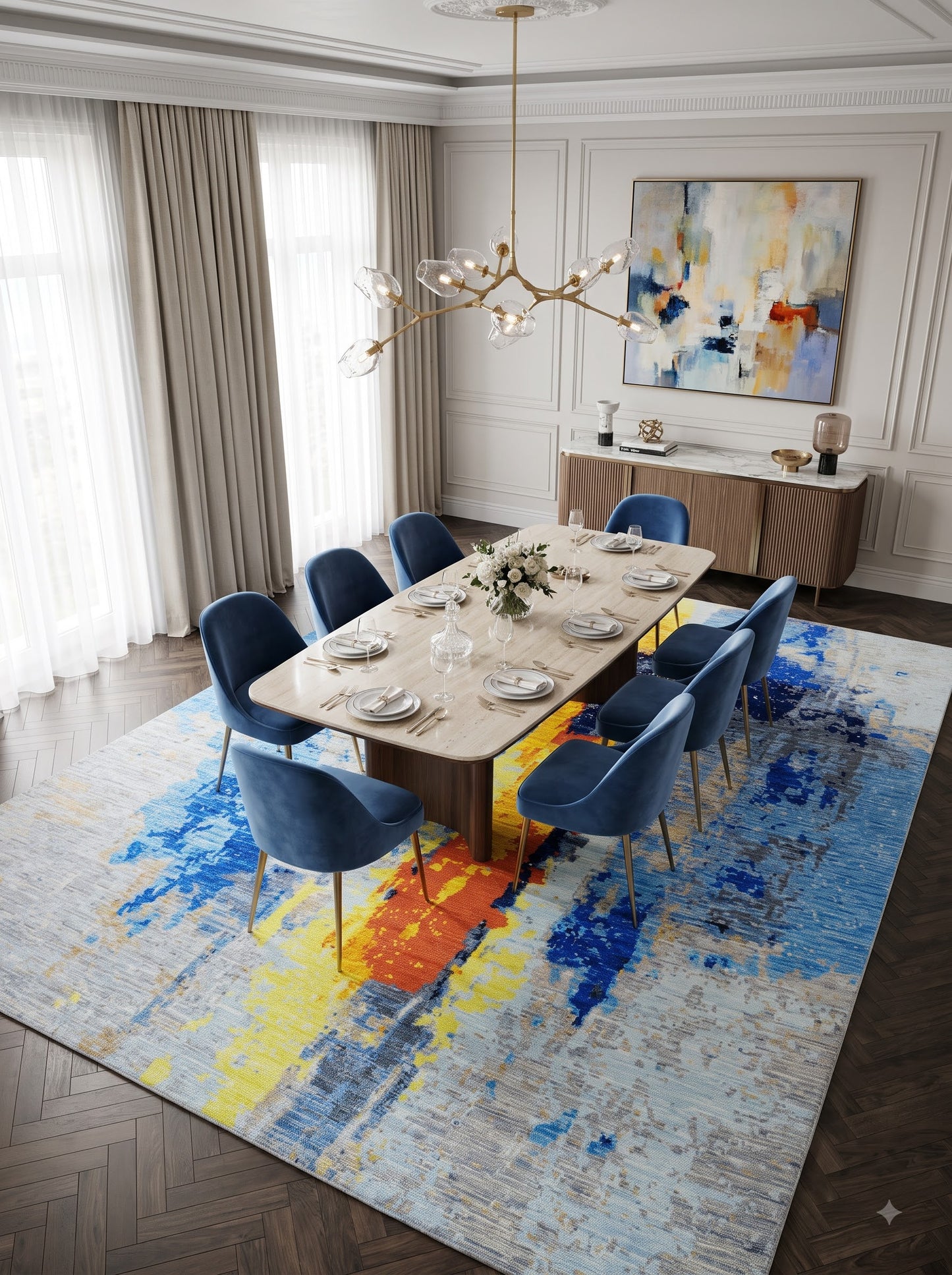 Ocean Electric Gold Abstract Custom Rug for US UK Home