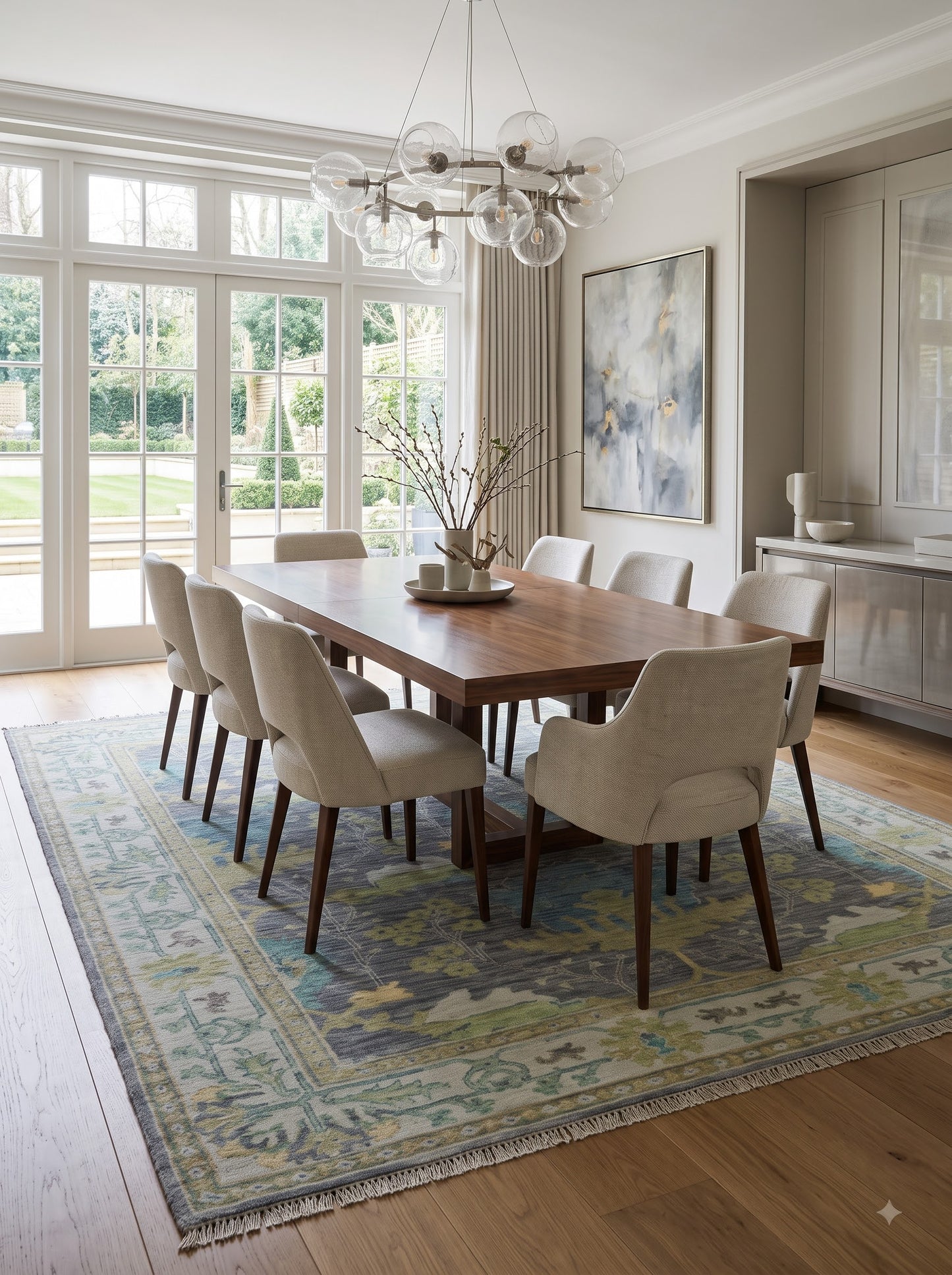 Slate Forest Meadow Traditional Tree Pattern Carpet