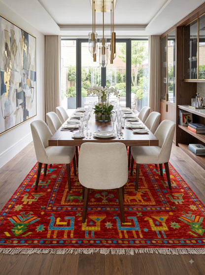 Crimson Tribal Harvest Hand Knotted Tribal Gabbeh Rug