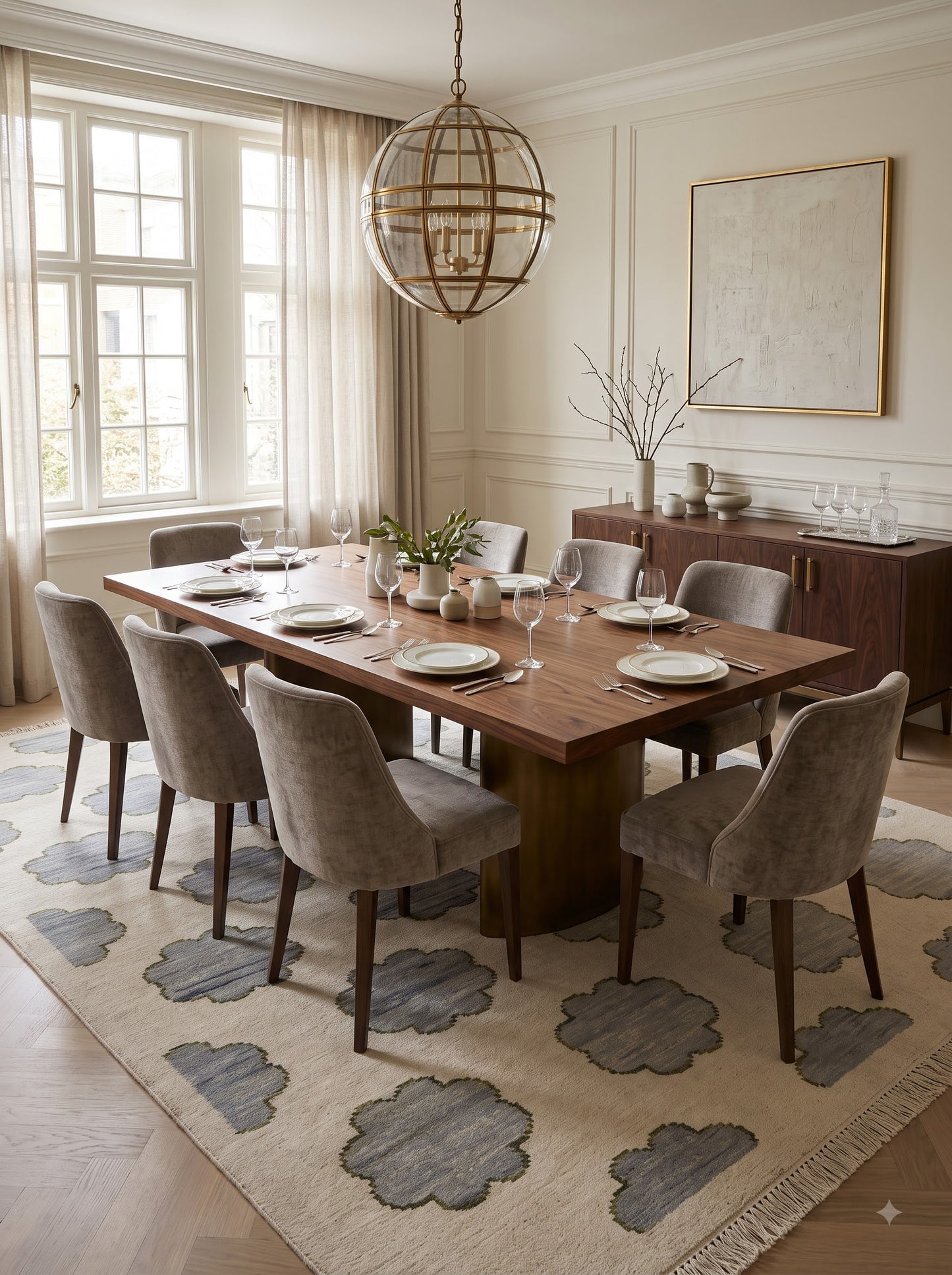 Japandi Slate Blossom Hand Knotted Rug