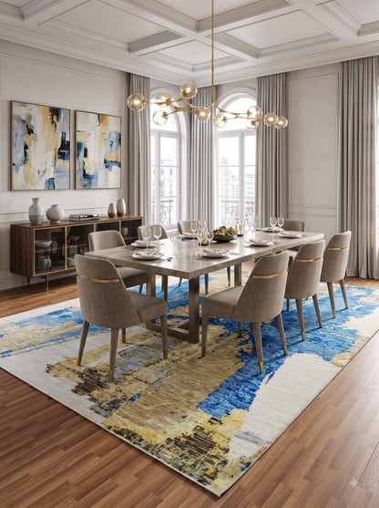 Modern Distressed Horizon Blue & Gold Wool Area Rug