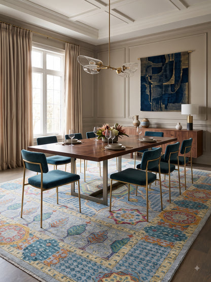 Royal Cypress Azure Oushak Traditional Turkish Style Carpet