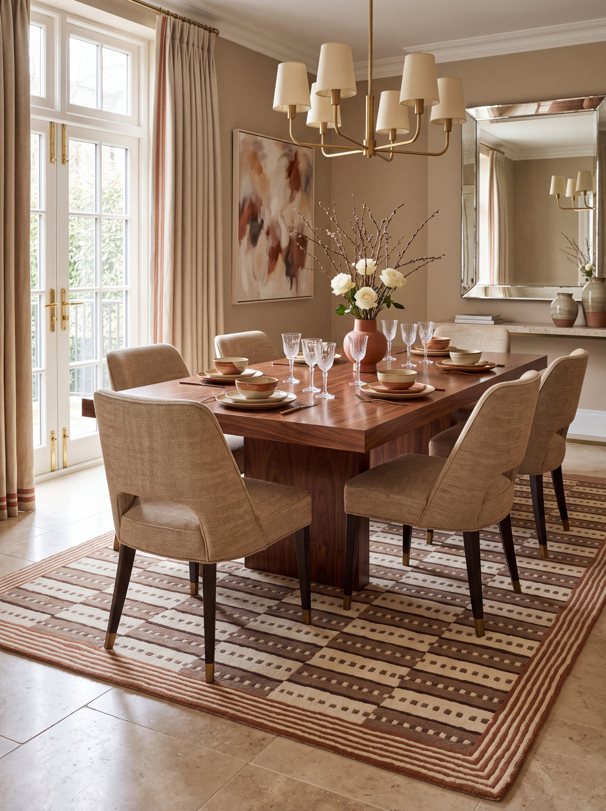 Designer Hand Tufted Wool Rug ,Brown Ivory Modern Area Rug, Bespoke Wool Carpet for UK Homes