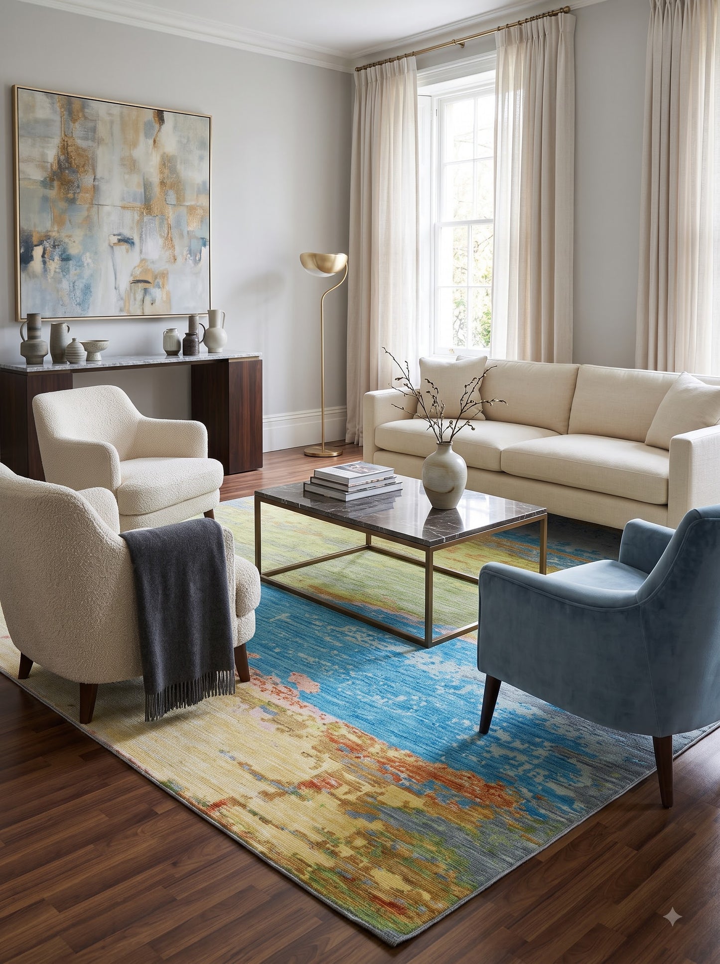 Handcrafted Contemporary Watercolor Carpet for Living Room