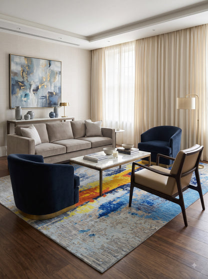 Ocean Electric Gold Abstract Custom Rug for US UK Home