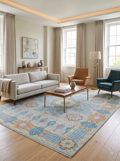 Royal Cypress Azure Oushak Traditional Turkish Style Carpet