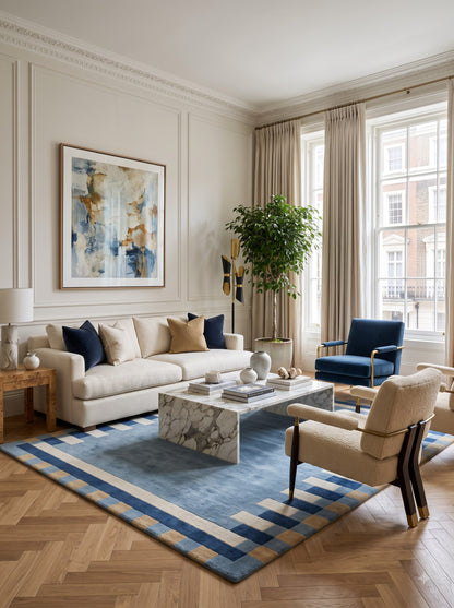 Dusty Blue Geometric Tufted Rug, Handmade Wool Area Rug Modern Nursery & Living Room Carpet