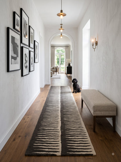 Black And White Modern Stair Runner Rug, Hand Tufed Wool Runner