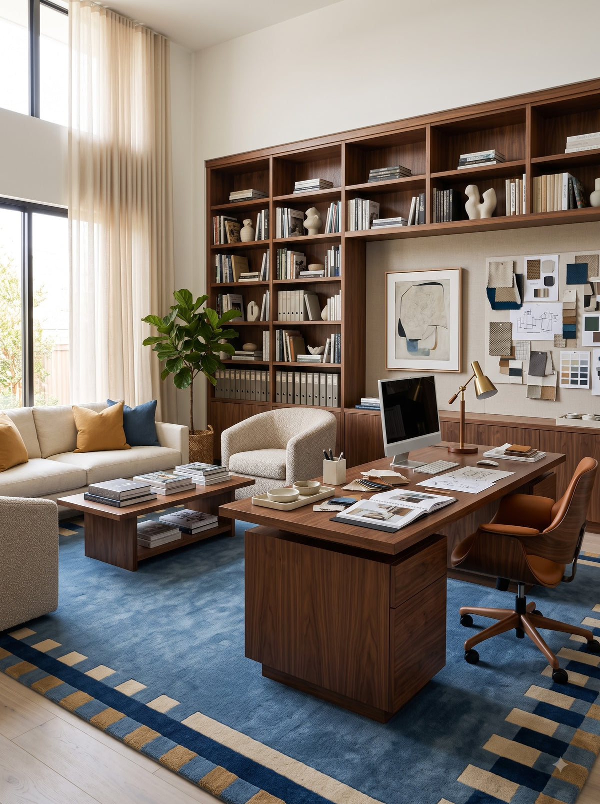 Dusty Blue Geometric Tufted Rug, Handmade Wool Area Rug Modern Nursery & Living Room Carpet