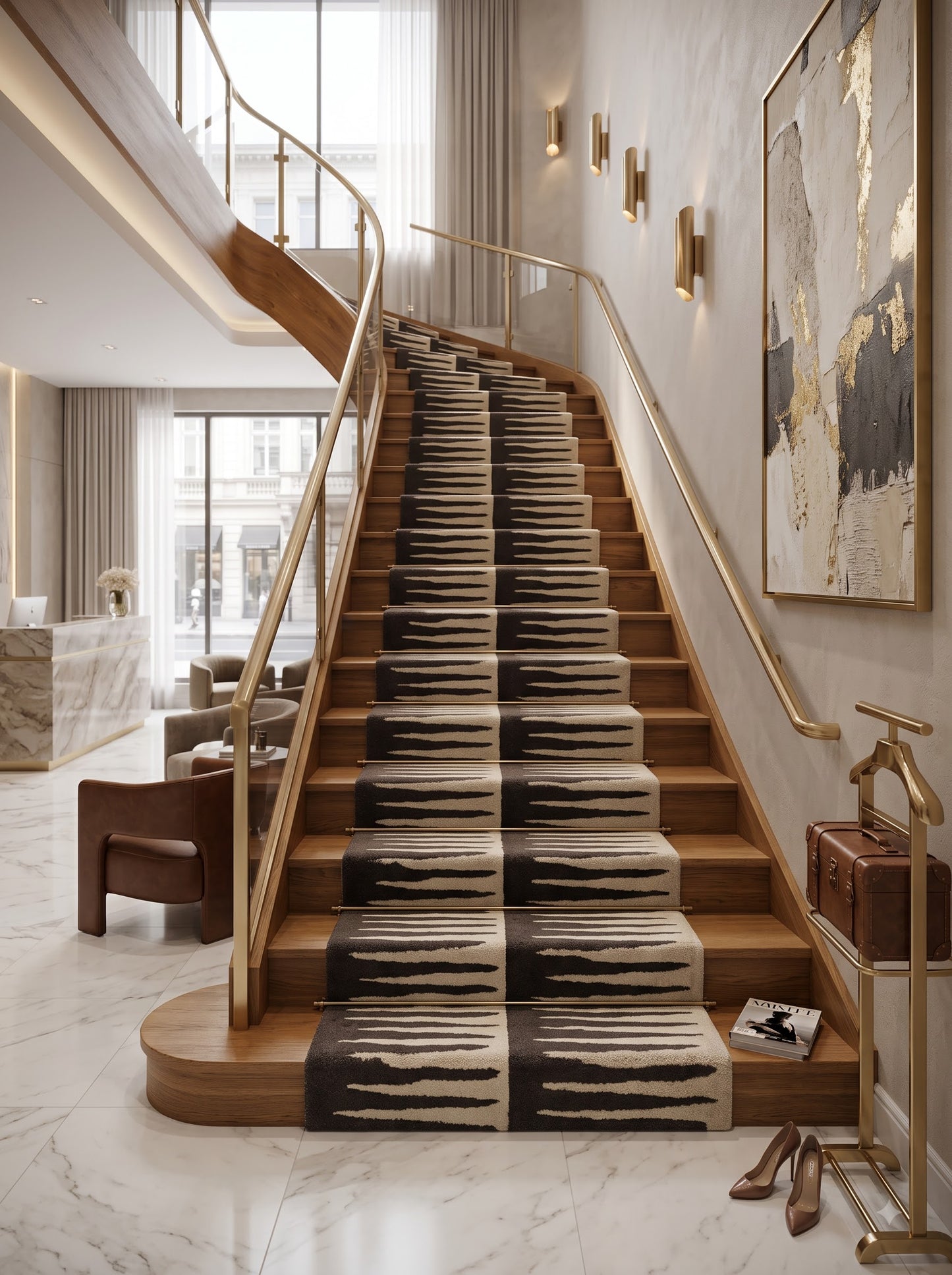 Black And White Abstract Stripe Wool Runner Rug