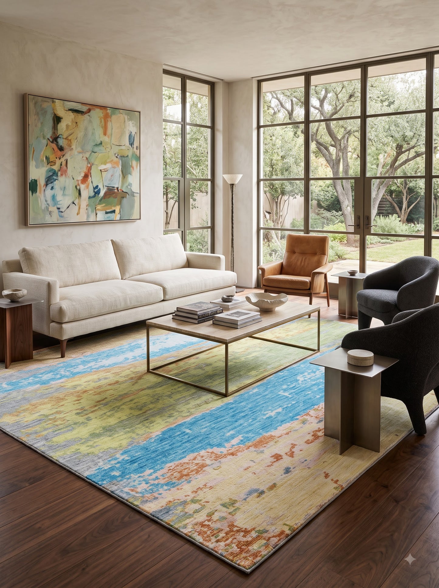 Handcrafted Contemporary Watercolor Carpet for Living Room