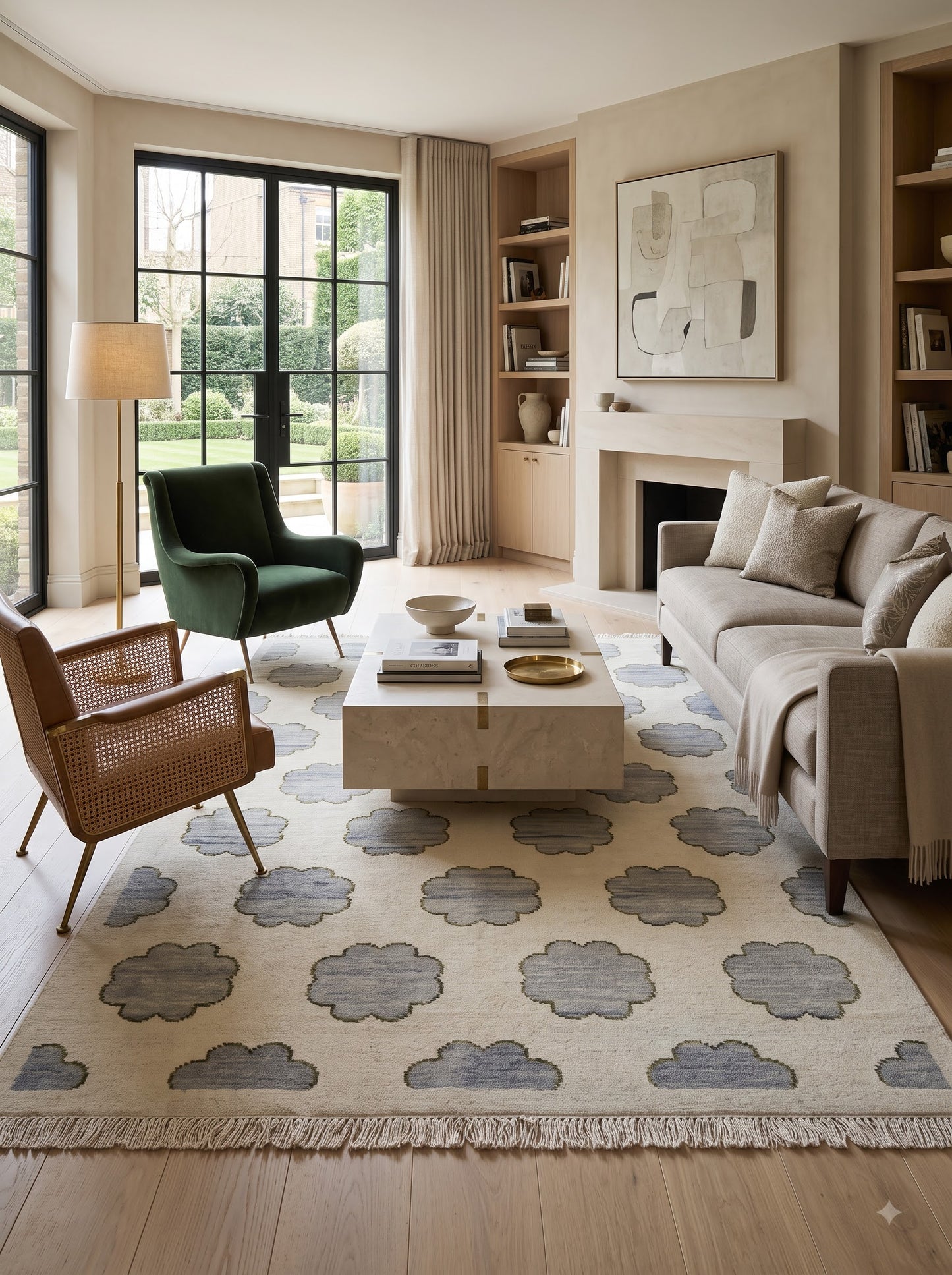 Japandi Slate Blossom Hand Knotted Rug
