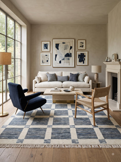 Turkish Handmade Wool Oushak Carpet, Modern Contemporary Minimalist Design for Bedroom