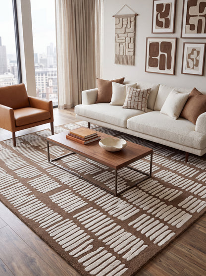 Handmade Wool Tufted Area Rug, Modern Scandinavian Japandi Rug