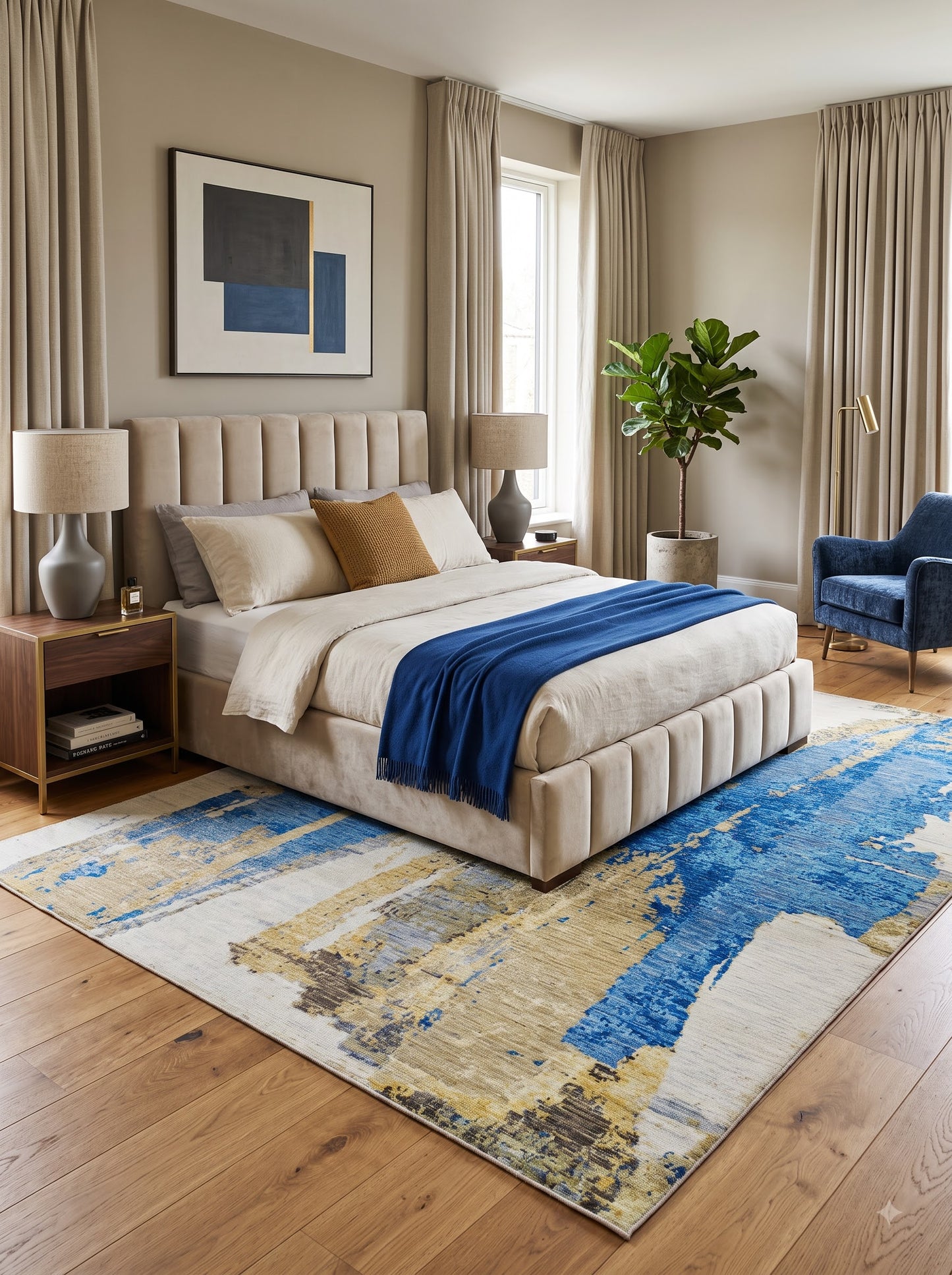 Modern Distressed Horizon Blue & Gold Wool Area Rug