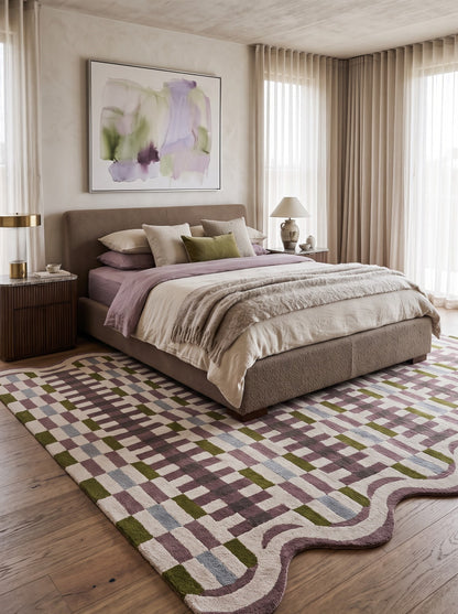 Tufted Wool Geometric Scalloped Rug Modern Area Carpet
