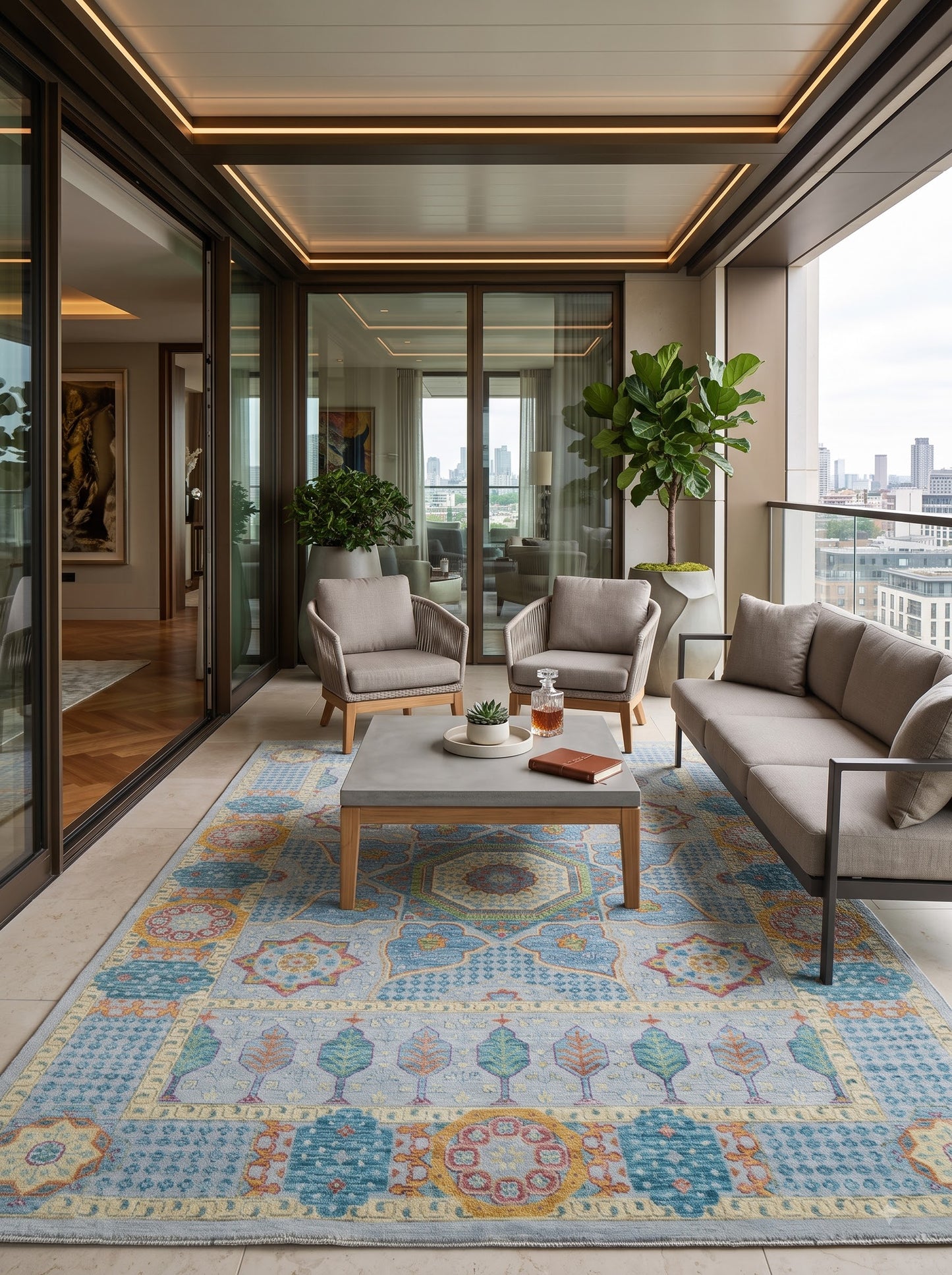Royal Cypress Azure Oushak Traditional Turkish Style Carpet