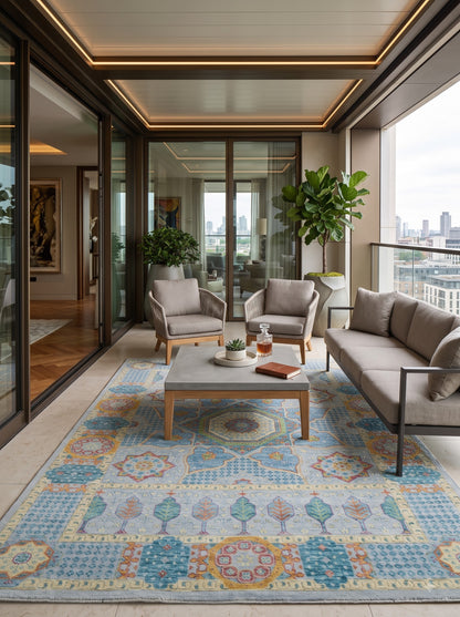 Royal Cypress Azure Oushak Traditional Turkish Style Carpet
