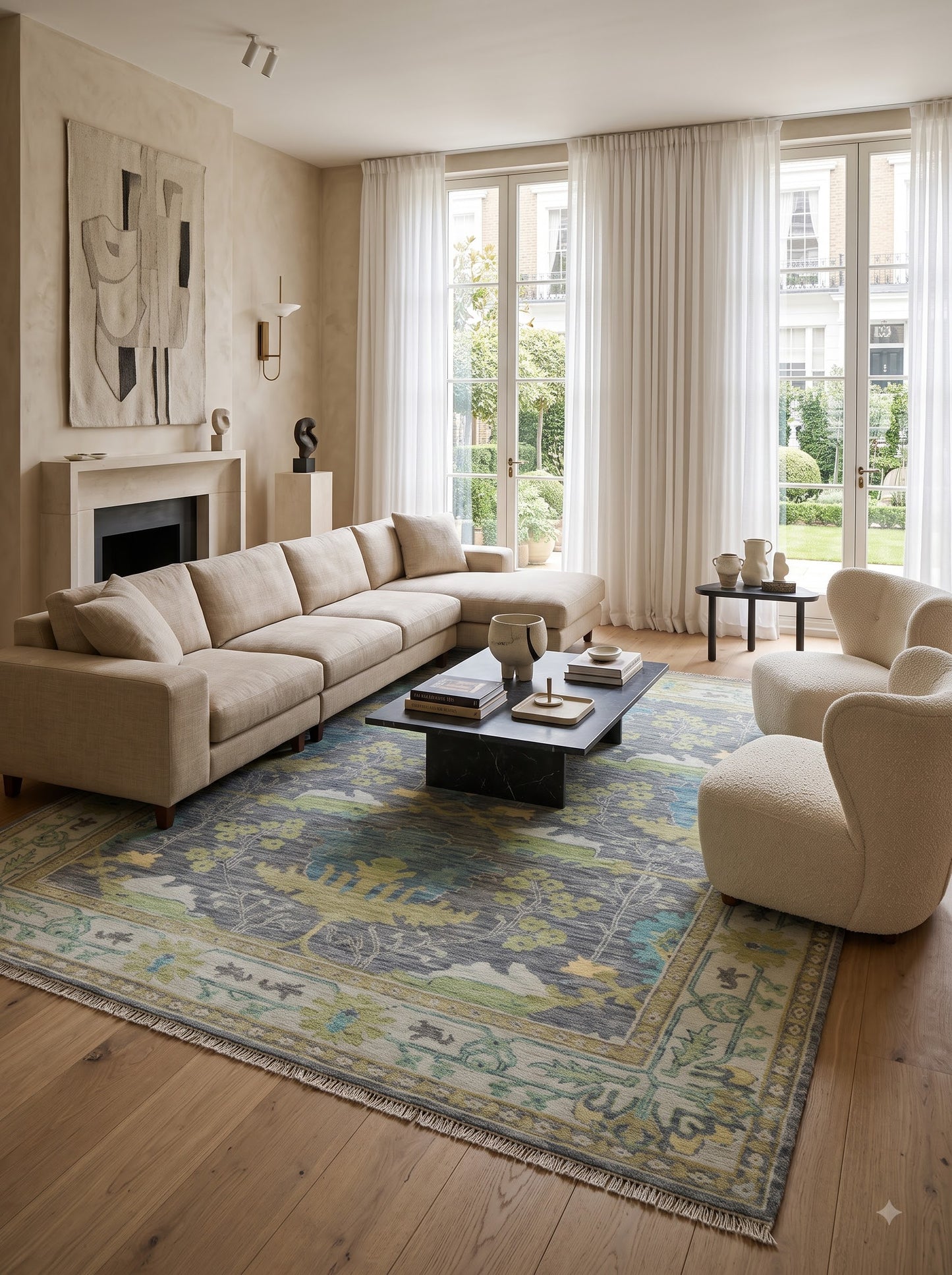 Slate Forest Meadow Traditional Tree Pattern Carpet