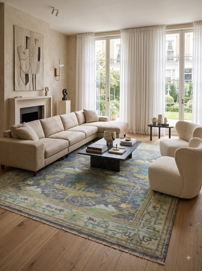 Slate Forest Meadow Traditional Tree Pattern Carpet