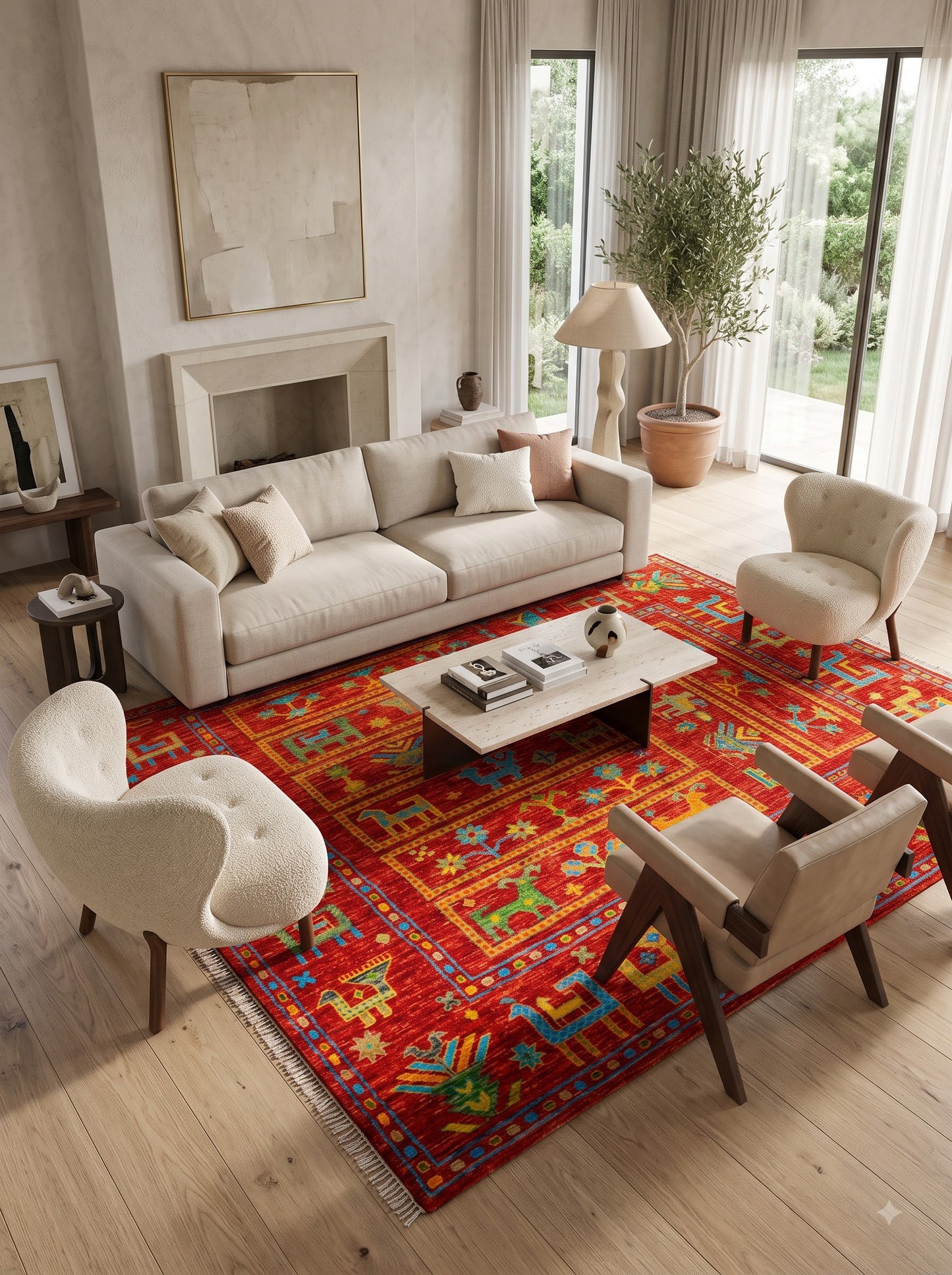 Crimson Tribal Harvest Hand Knotted Tribal Gabbeh Rug