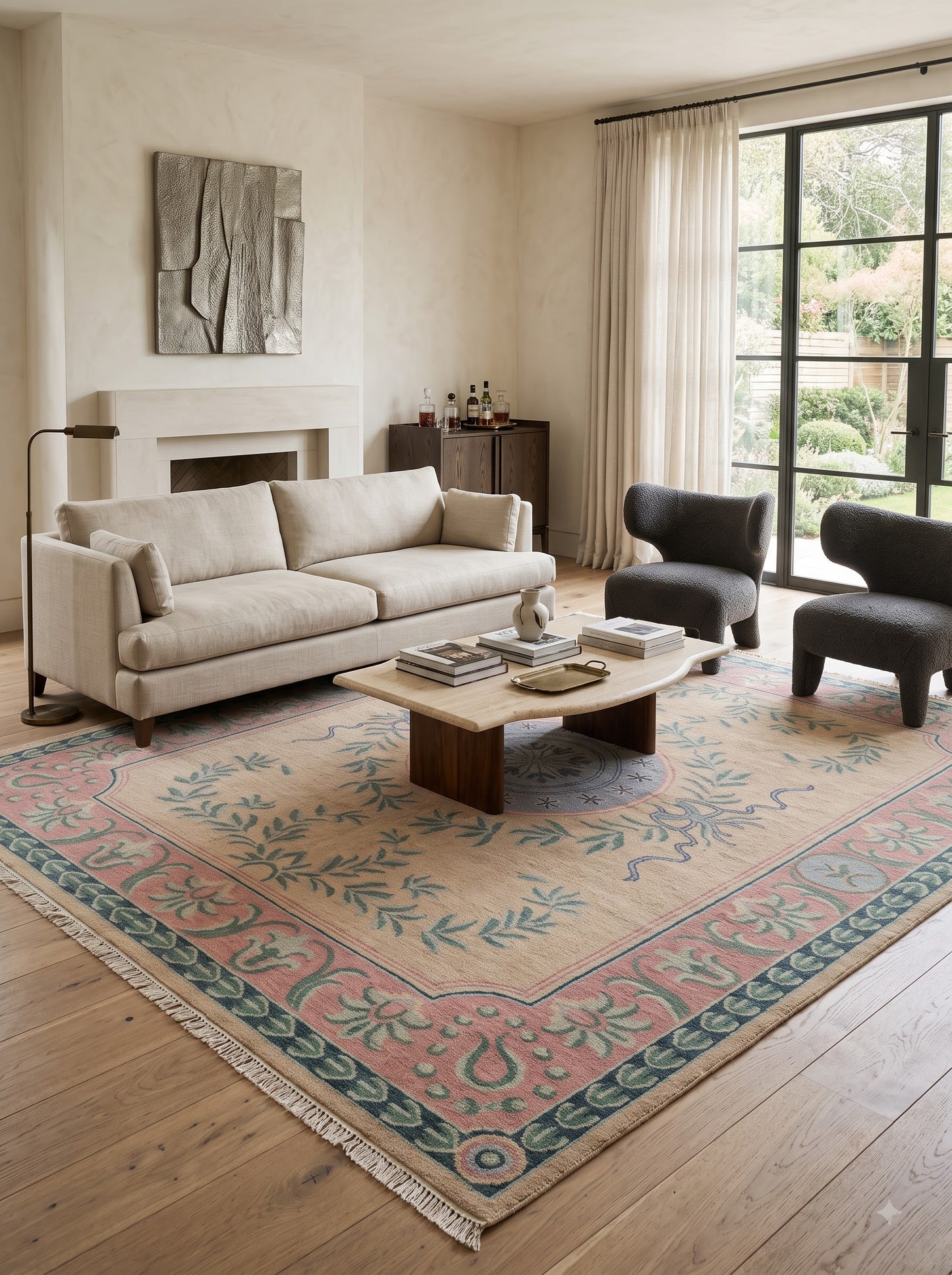 Blush Laurel Medallion Blush Pink Hand Knotted Oushak Rug