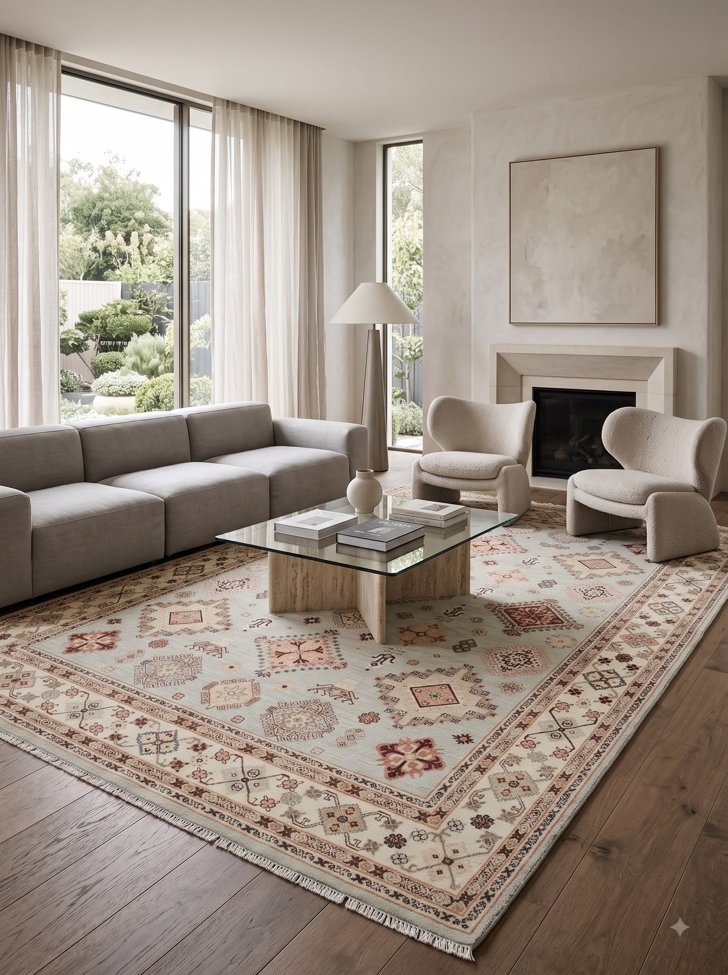 Vintage Sage Mosaic Tribal Geometric oushak Rug