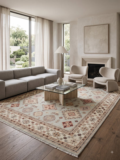 Vintage Sage Mosaic Tribal Geometric oushak Rug
