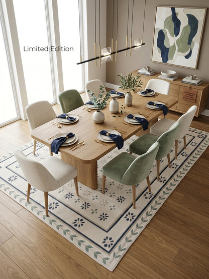 Nordic Navy Rosette Heritage Elegant Chevron Vine Border Flatweave rug