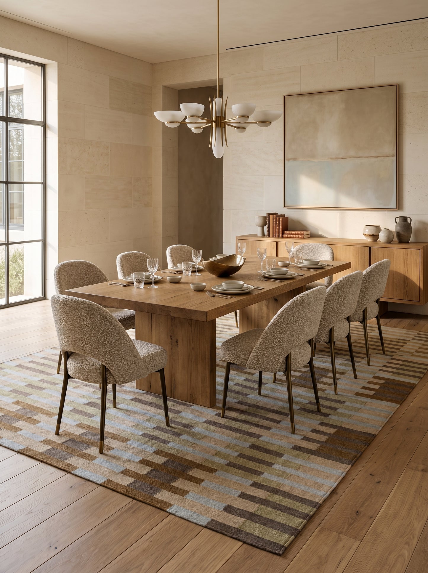 Handwoven Geometric Gridlock Cotton Wool Rug