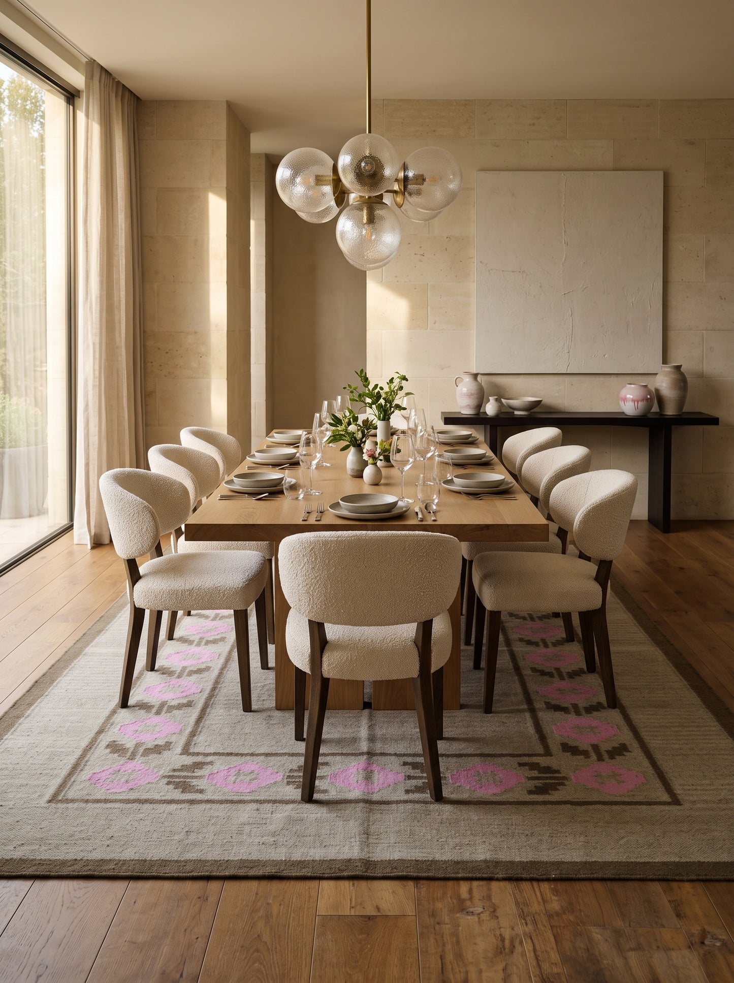 Minimalist Earthy Brown and Candy Pink Flatweave Rug