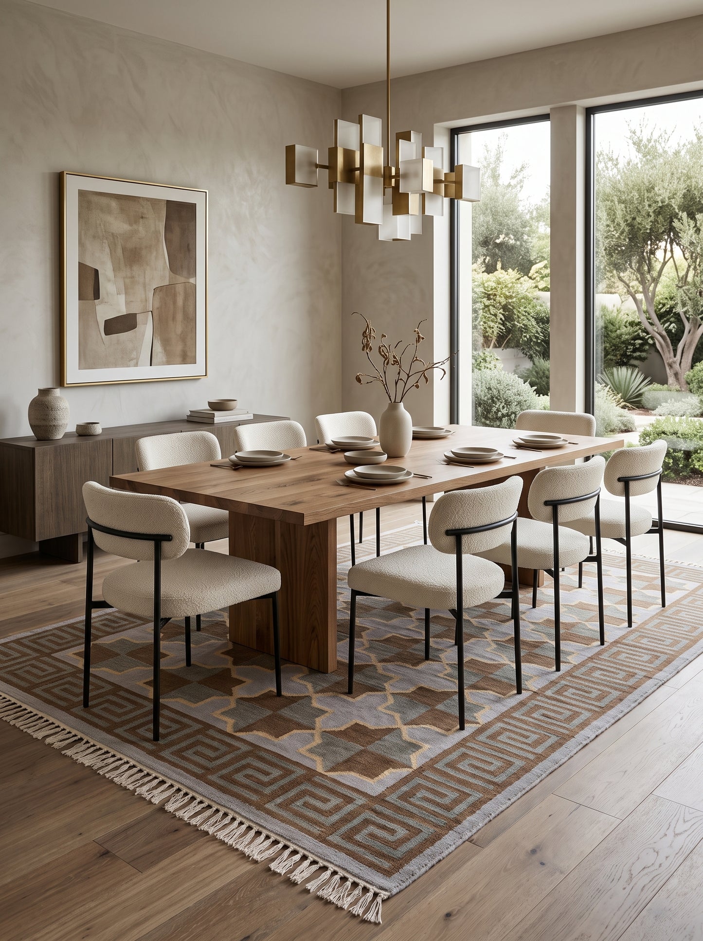 Mediterranean Star Trellis Greek Key Border Flatweave Rug
