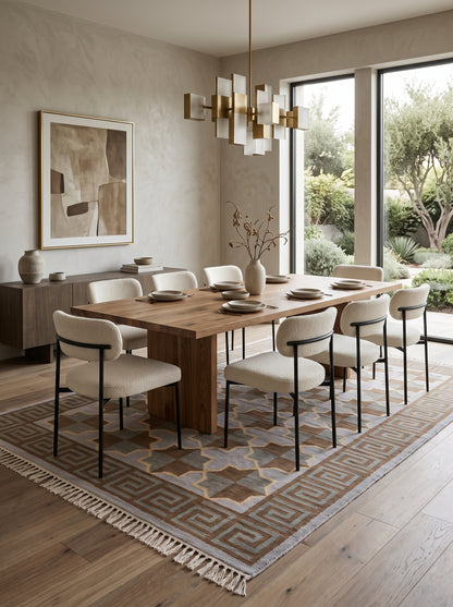 Mediterranean Star Trellis Greek Key Border Flatweave Rug