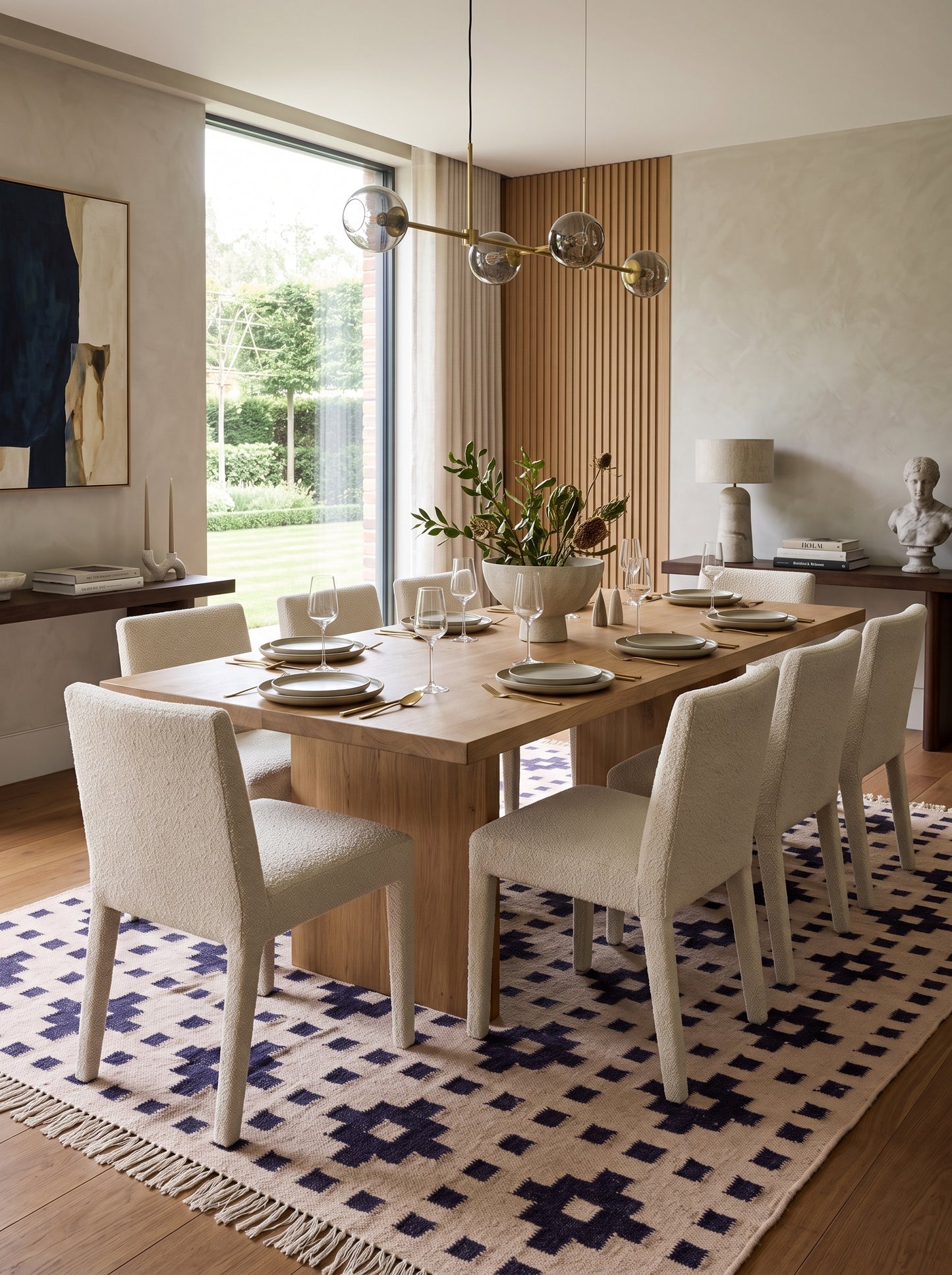 Ivory Mosaic Lattice Geometric Pattern Wool Area Rug