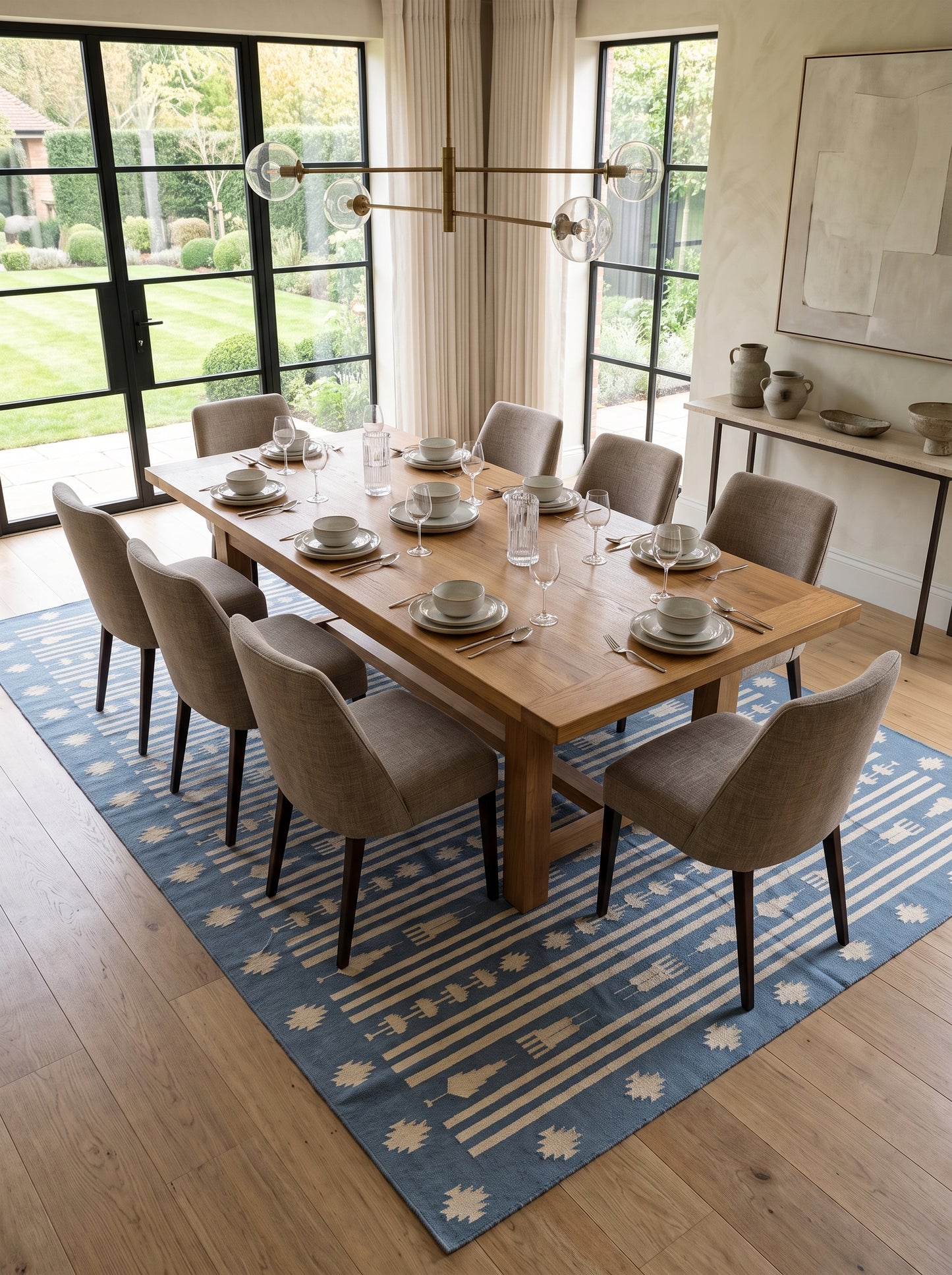 Tribal Stripe Rhythm Motif Border Area Rug