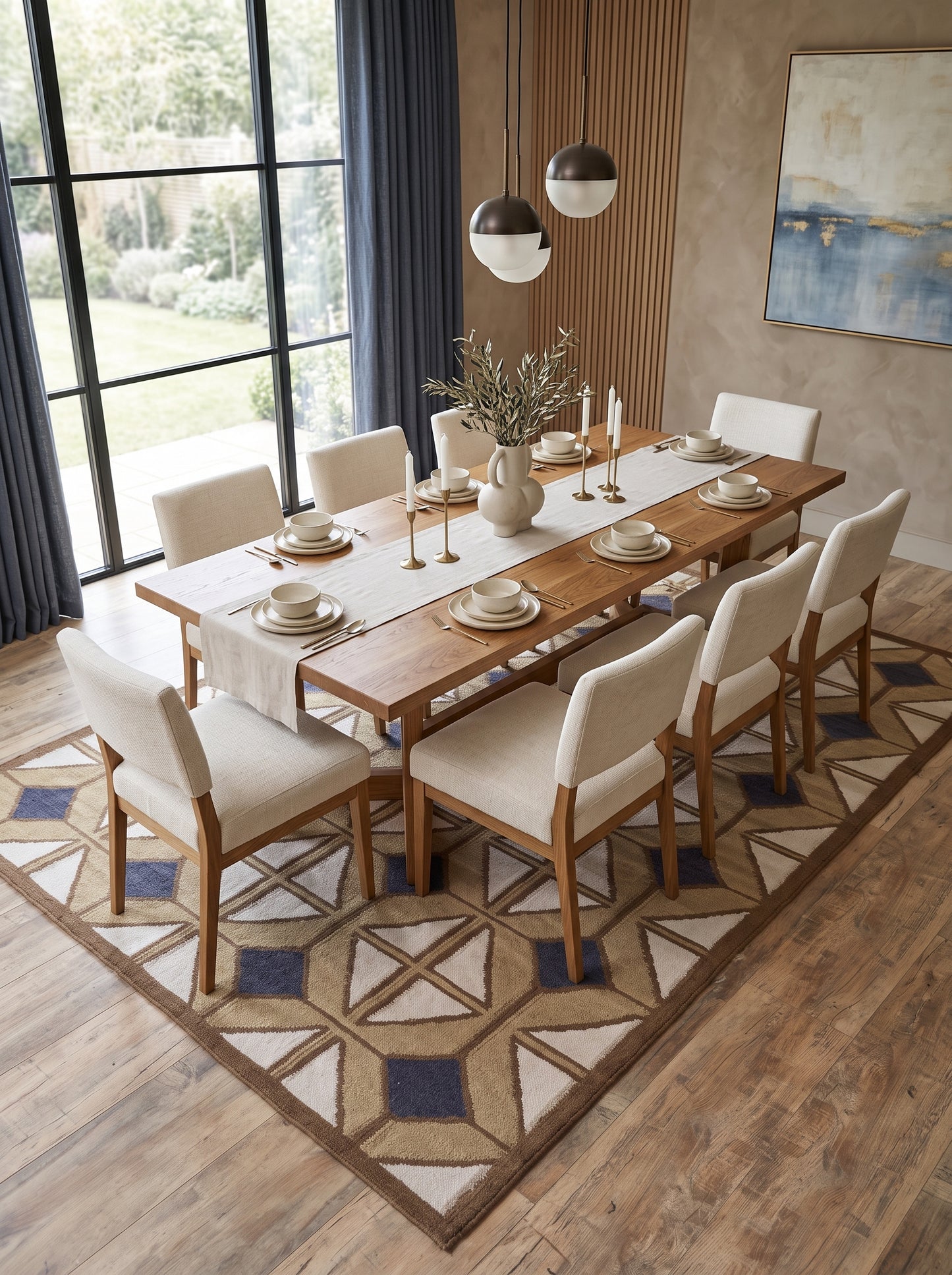 Camel & Navy Geo Lattice Diamond Prism Motif Area Rug