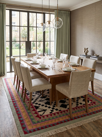 Monochrome Tree & Sawtooth Border Wool Area Rug
