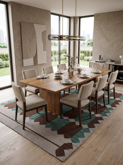 Handwoven Rust & Spruce Matrix Southwestern Flatweave rug