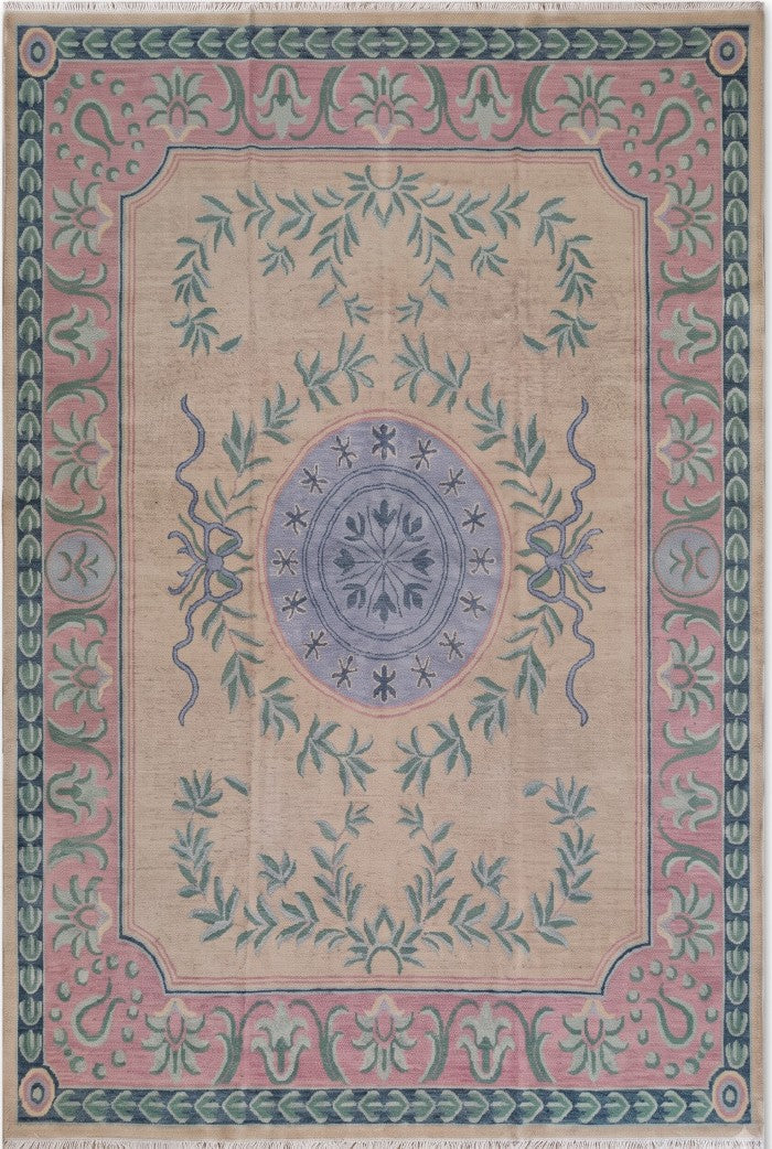 Blush Laurel Medallion Blush Pink Hand Knotted Oushak Rug
