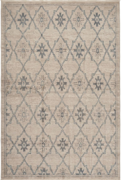 Neutral Diamond Lattice Hand Knotted Rug