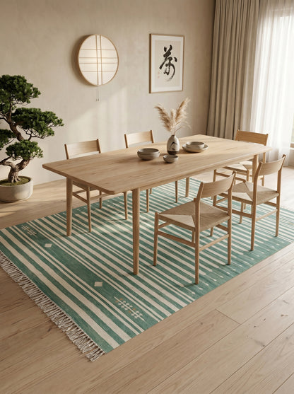 Teal Green & Ivory Horizontal Stripe Area Rug