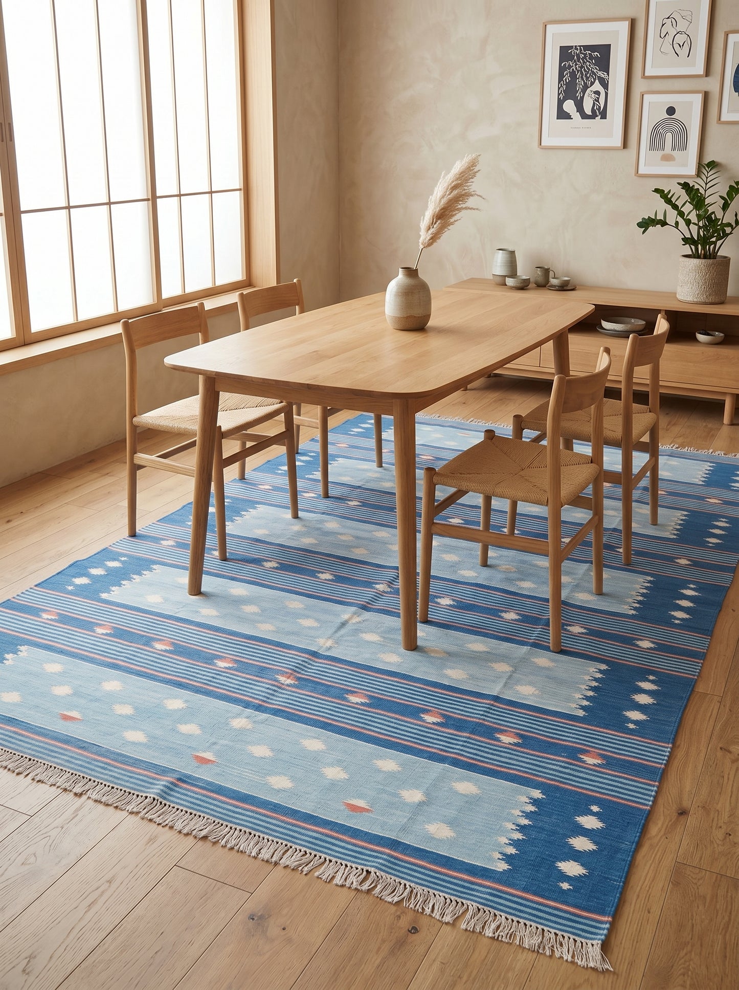 Caspian Horizon Handwoven Cotton Flatweave Dhurrie Rug