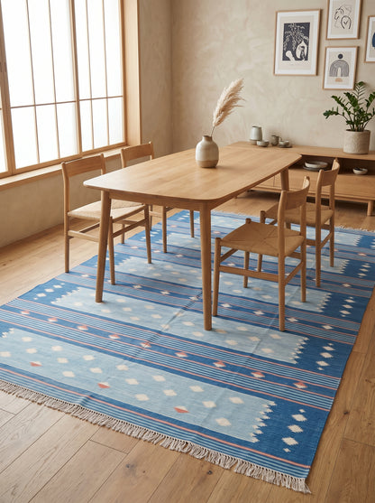 Caspian Horizon Handwoven Cotton Flatweave Dhurrie Rug