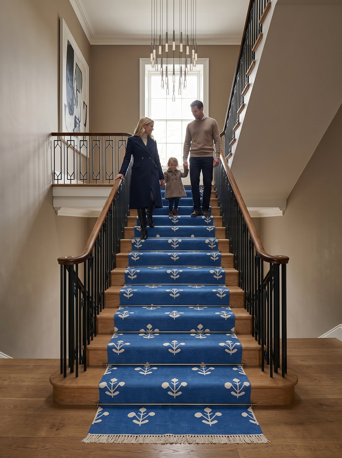 Azure Blossom Handmade Coastal Rug, Custom Size Dhurrie