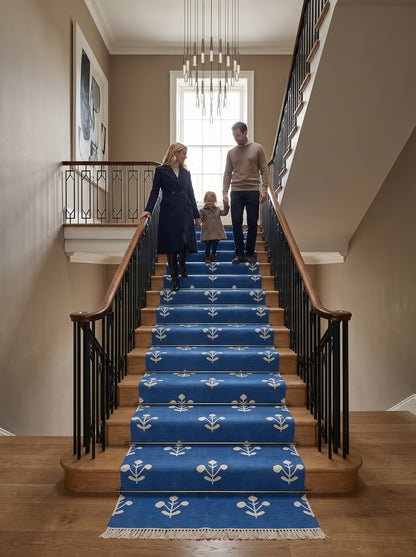 Azure Blossom Handmade Coastal Rug, Custom Size Dhurrie